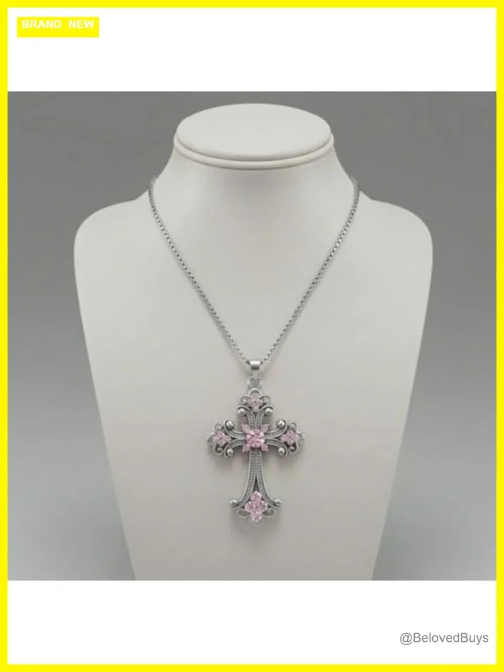 Chunky Gothic Cross Pendant Necklace Stainless Steel 24